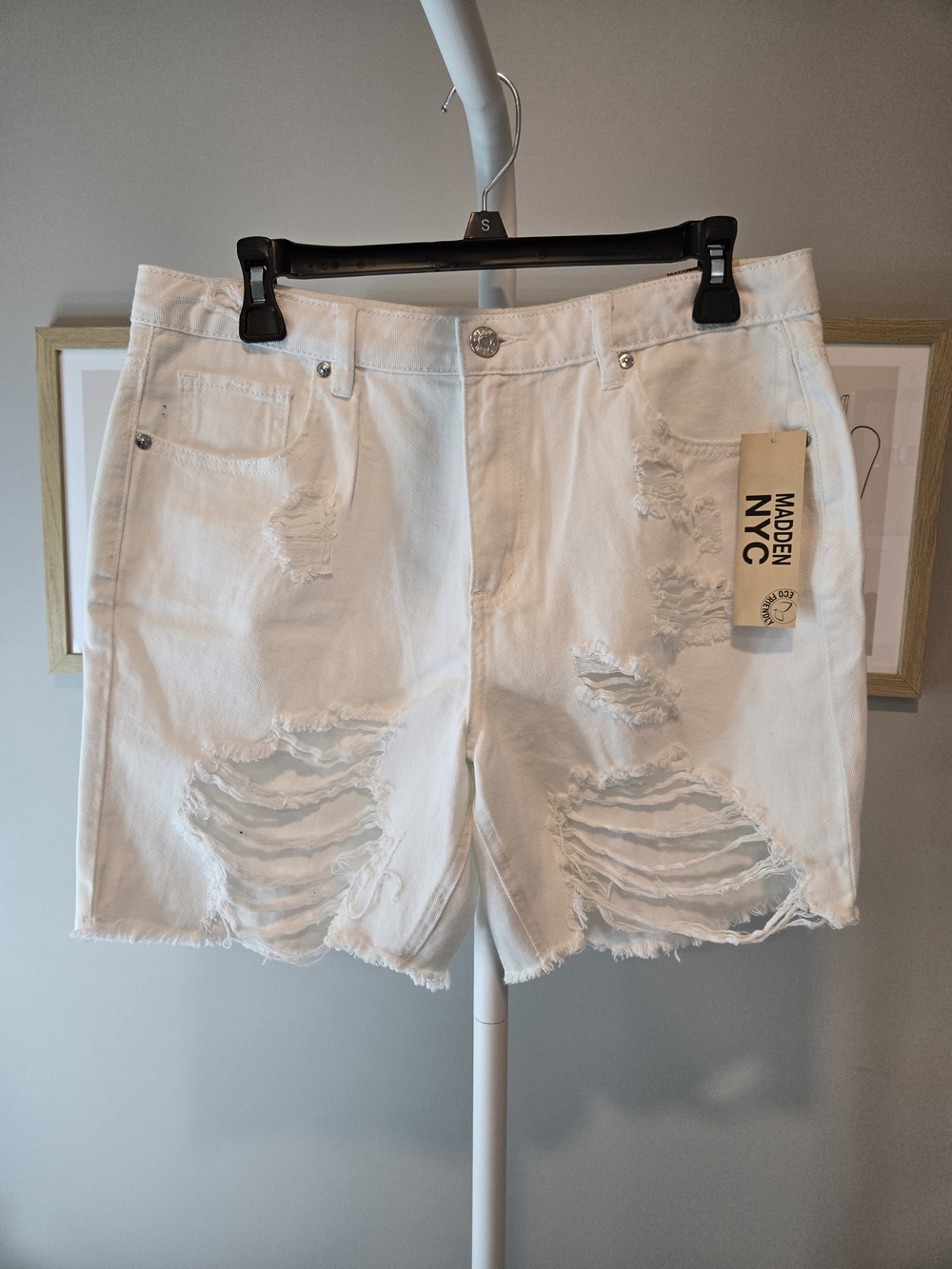 Madden NYC Women's White Distressed Jean Shorts